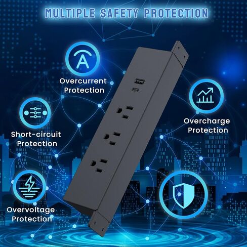 Under Desk Power Strip, Haylink Desk Outlet Station with 3 AC Outlets, 2 USB Ports, 6FT Cable, Desk Mount Power Strip for Home Office Conference, UL Listed(Black) in Saudi Arabia