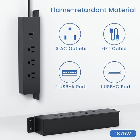 Under Desk Power Strip, Haylink Desk Outlet Station with 3 AC Outlets, 2 USB Ports, 6FT Cable, Desk Mount Power Strip for Home Office Conference, UL Listed(Black) in Saudi Arabia