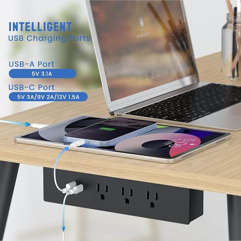 Under Desk Power Strip, Haylink Desk Outlet Station with 3 AC Outlets, 2 USB Ports, 6FT Cable, Desk Mount Power Strip for Home Office Conference, UL Listed(Black) in Saudi Arabia
