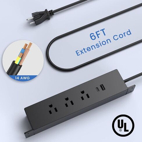 Under Desk Power Strip, Haylink Desk Outlet Station with 3 AC Outlets, 2 USB Ports, 6FT Cable, Desk Mount Power Strip for Home Office Conference, UL Listed(Black) in Saudi Arabia