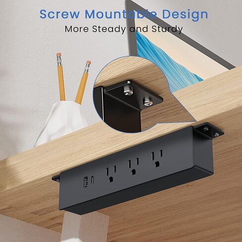 Under Desk Power Strip, Haylink Desk Outlet Station with 3 AC Outlets, 2 USB Ports, 6FT Cable, Desk Mount Power Strip for Home Office Conference, UL Listed(Black) in Saudi Arabia
