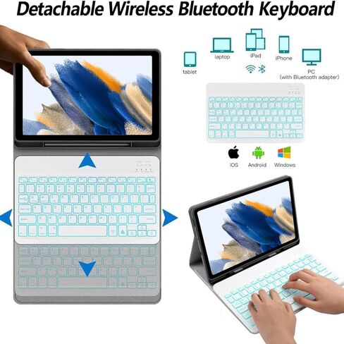 حافظة لوحة مفاتيح Samsung Galaxy Tab A8 مقاس 10.5 بوصة موديل 2022 (SM-X200/X205/X207)، غطاء ناعم نحيف مع حامل قلم S مدمج، لوحة مفاتيح بلوتوث لاسلكية قابلة للفصل، 7 ألوان خلفية، وردي in Kuwait