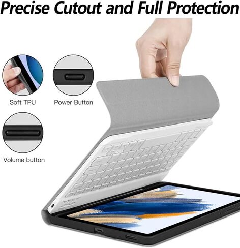 حافظة لوحة مفاتيح Samsung Galaxy Tab A8 مقاس 10.5 بوصة موديل 2022 (SM-X200/X205/X207)، غطاء ناعم نحيف مع حامل قلم S مدمج، لوحة مفاتيح بلوتوث لاسلكية قابلة للفصل، 7 ألوان خلفية، وردي in Kuwait