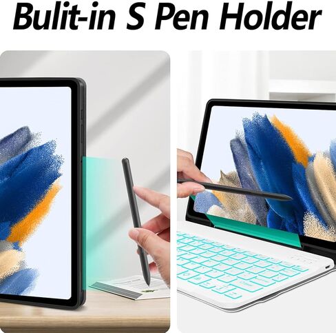 حافظة لوحة مفاتيح Samsung Galaxy Tab A8 مقاس 10.5 بوصة موديل 2022 (SM-X200/X205/X207)، غطاء ناعم نحيف مع حامل قلم S مدمج، لوحة مفاتيح بلوتوث لاسلكية قابلة للفصل، 7 ألوان خلفية، وردي in Kuwait