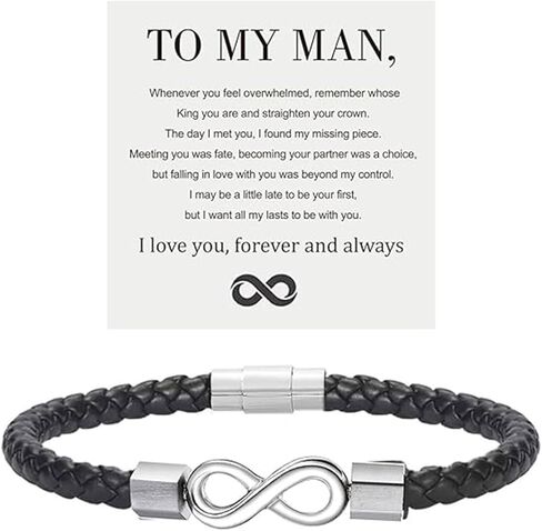 To My Man Bracelet Infinity Bracelet Black Leather Bracelet Husband Gifts from Wife I Love You Forever and Always Bracelet Boyfriend Birthday Christmas Gifts for Men in Kuwait