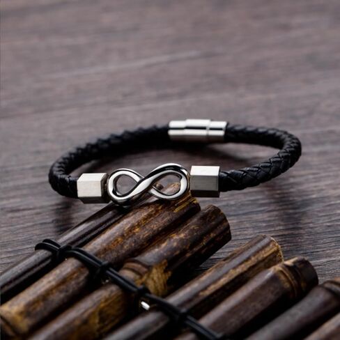 To My Man Bracelet Infinity Bracelet Black Leather Bracelet Husband Gifts from Wife I Love You Forever and Always Bracelet Boyfriend Birthday Christmas Gifts for Men in Kuwait