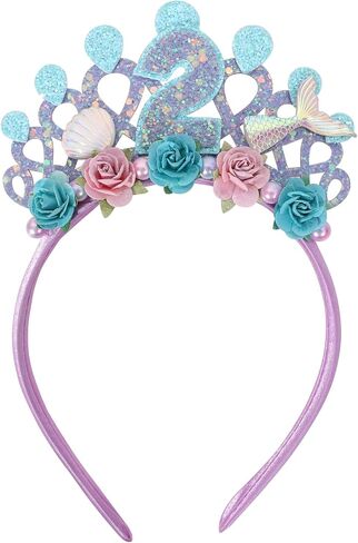 Mermaids 1st Birthday Hairband for Babys - Purple Flower Birthday Hairband for First Party Decors,Baby Girl Purple Headband in Saudi Arabia