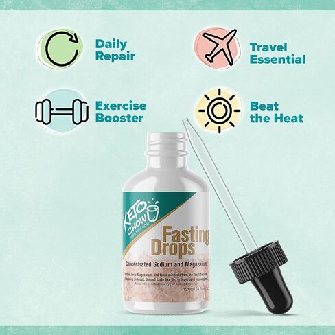 Keto Chow Fasting Drops | Sodium and Ionic Magnesium Fasting Supplement | Intermittent Fasting Mineral Supplements | Electrolyte Replenisher | On The Go Container | (250ml/8.3 fl oz. Refill) in Saudi Arabia