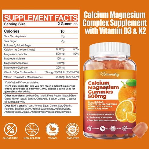 Calcium Magnesium Gummies High Absorption Calcium 600 mg with Magnesium 500 mg and Vitamin D3 & K2 for Women Men & Teens Support Bone, Teeth, Muscles, Energy & Immune (60 Count) in Saudi Arabia
