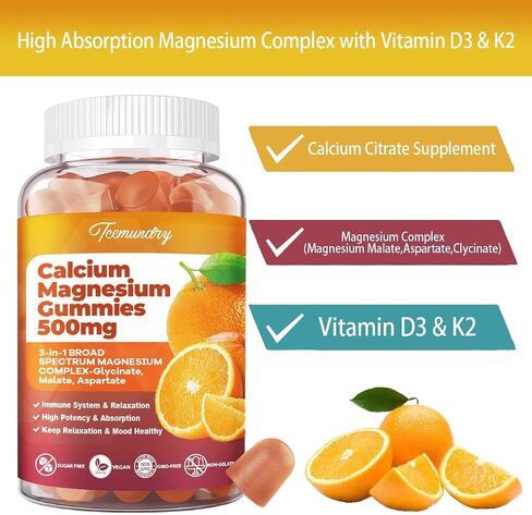 Calcium Magnesium Gummies High Absorption Calcium 600 mg with Magnesium 500 mg and Vitamin D3 & K2 for Women Men & Teens Support Bone, Teeth, Muscles, Energy & Immune (60 Count) in Saudi Arabia