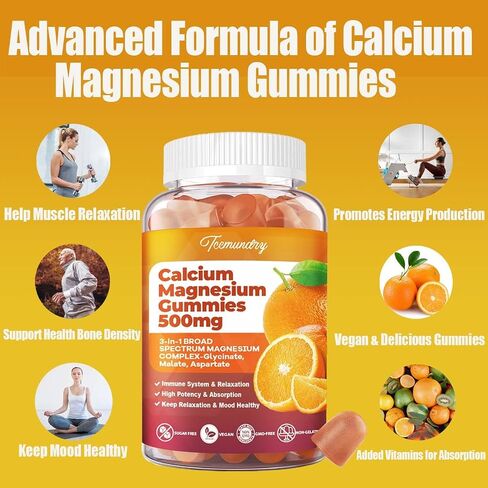Calcium Magnesium Gummies High Absorption Calcium 600 mg with Magnesium 500 mg and Vitamin D3 & K2 for Women Men & Teens Support Bone, Teeth, Muscles, Energy & Immune (60 Count) in Saudi Arabia