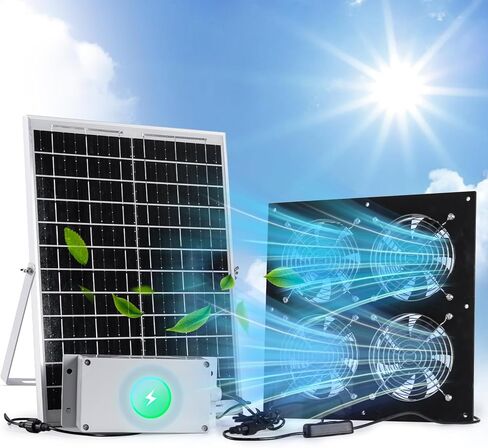 Solar Powered Fan with Rechargeable Battery, 25w Solar Panel Exhaust Fan with 16Ft On/Off Cable for Outside/Inside Shed, Chicken Coop, Warehouse, Doghouses Cooling Ventilation in Kuwait