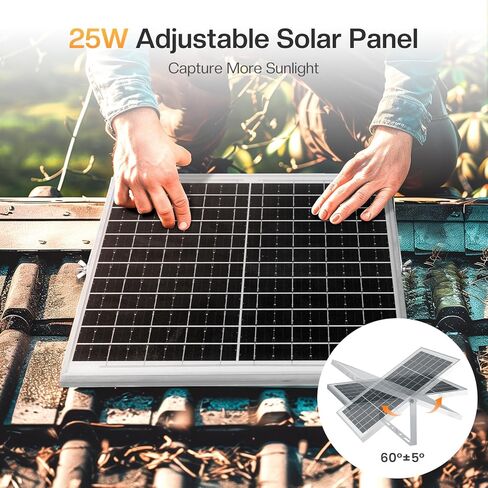 Solar Powered Fan with Rechargeable Battery, 25w Solar Panel Exhaust Fan with 16Ft On/Off Cable for Outside/Inside Shed, Chicken Coop, Warehouse, Doghouses Cooling Ventilation in Kuwait