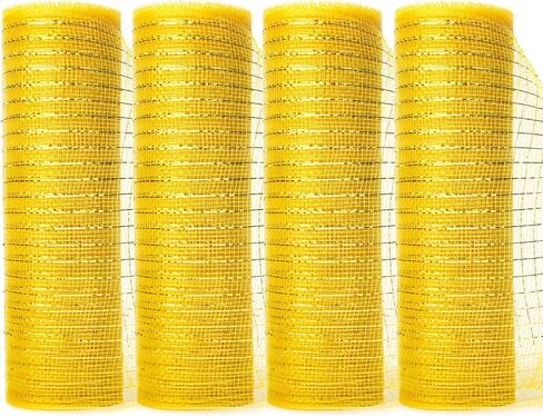 Ribbli 4 Rolls Black Mesh Ribbon, 10 inch x 30 feet(10Yard) Each Roll, Holiday Ribbon for Wreath Swags Black with Gold Foil in Saudi Arabia