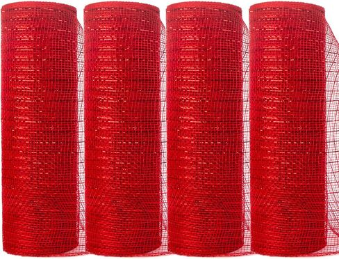 Ribbli 4 Rolls Black Mesh Ribbon, 10 inch x 30 feet(10Yard) Each Roll, Holiday Ribbon for Wreath Swags Black with Gold Foil in Saudi Arabia