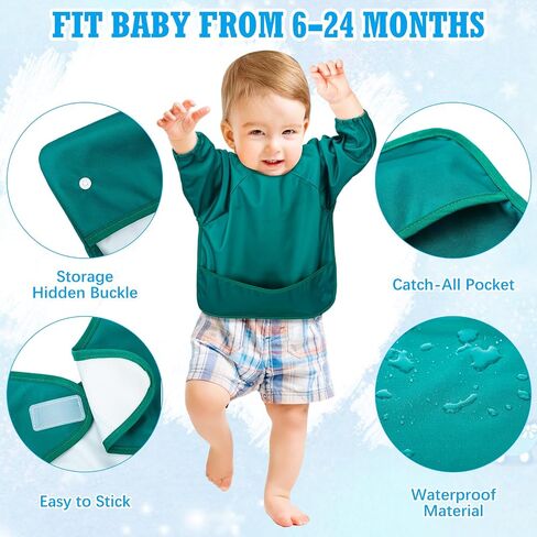10 Colors Long Sleeve Baby Bibs Waterproof Sleeved Bibs for Feeding Mess Proof Infant Smock Soft Adjustable Baby Bib Outfit with Pocket Baby Eating Bib for Boys Girls Teething Weaning in Saudi Arabia