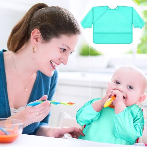 10 Colors Long Sleeve Baby Bibs Waterproof Sleeved Bibs for Feeding Mess Proof Infant Smock Soft Adjustable Baby Bib Outfit with Pocket Baby Eating Bib for Boys Girls Teething Weaning in Saudi Arabia