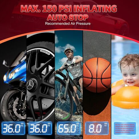 Air Compressor, Tire Inflator Portable Air Pump 150 PSI for Car Tires Bikes Balls Balloons and Other Inflatables with Digital Gauge Cordless Electric Inflator Rechargeable 4000 mAh Battery in Saudi Arabia