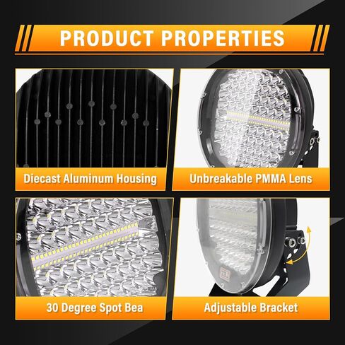 Willpower 2 Pieces 9 inch 294W LED Pods Light Bar Black Round 24000Lm Waterproof Spot Beam Led Work Light Off Road Lights Driving Light Compatible with Truck SUV ATV Tractor Boat in Saudi Arabia