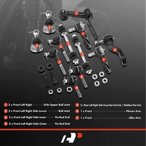 A-Premium Set of 12, Front Upper Lower Ball Joint, Inner Outer Tie Rod End, Idler Arm, Rear Sway Bar Link, Compatible with Ford & Lincoln & Mercury - 95-02 - Crown Victoria Town Car Grand Marquis in Saudi Arabia