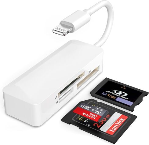 Lightning to SD Card Reader for iPhone, [Apple MFi Certified] SD/TF/XD Memory Card Reader for iPhone, Supports SD/TF/XD Cards Trail Camera Viewer for iPhone 14 13 12 11 XS XR X 8 iPad, Plug and Play in Saudi Arabia