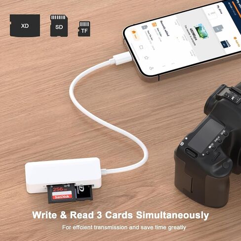Lightning to SD Card Reader for iPhone, [Apple MFi Certified] SD/TF/XD Memory Card Reader for iPhone, Supports SD/TF/XD Cards Trail Camera Viewer for iPhone 14 13 12 11 XS XR X 8 iPad, Plug and Play in Saudi Arabia
