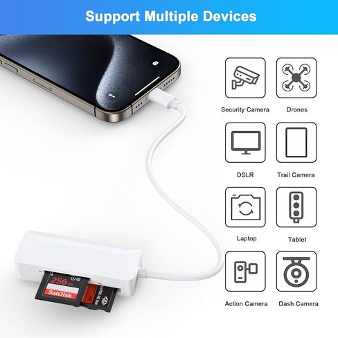 Lightning to SD Card Reader for iPhone, [Apple MFi Certified] SD/TF/XD Memory Card Reader for iPhone, Supports SD/TF/XD Cards Trail Camera Viewer for iPhone 14 13 12 11 XS XR X 8 iPad, Plug and Play in Saudi Arabia