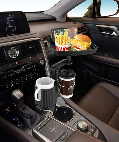 Car Cup Holder Expander with Detachable Tray, 3 in 1 Car Drink Holder 360°Rotating Dual Insert with Telescopic Table, Compatible with 18-40 oz Cup/Bottles, Fit in 2.4''-3.7'' Car Cup Holder in Kuwait