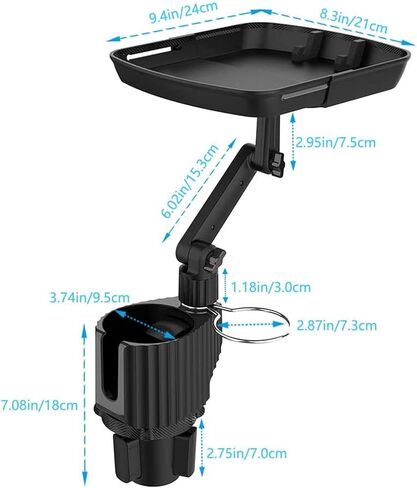 Car Cup Holder Expander with Detachable Tray, 3 in 1 Car Drink Holder 360°Rotating Dual Insert with Telescopic Table, Compatible with 18-40 oz Cup/Bottles, Fit in 2.4''-3.7'' Car Cup Holder in Kuwait