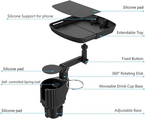 Car Cup Holder Expander with Detachable Tray, 3 in 1 Car Drink Holder 360°Rotating Dual Insert with Telescopic Table, Compatible with 18-40 oz Cup/Bottles, Fit in 2.4''-3.7'' Car Cup Holder in Kuwait
