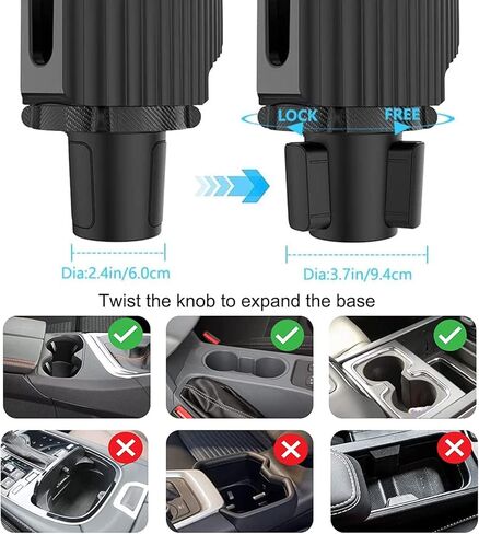 Car Cup Holder Expander with Detachable Tray, 3 in 1 Car Drink Holder 360°Rotating Dual Insert with Telescopic Table, Compatible with 18-40 oz Cup/Bottles, Fit in 2.4''-3.7'' Car Cup Holder in Kuwait