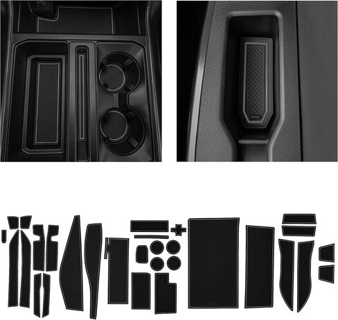 CupHolderHero يناسب ملحقات Ford F150 2021-2023، حشوات حامل أكواب داخلية فاخرة مضادة للانزلاق ومضادة للغبار، وسجادات وحدة التحكم المركزية، وبطانات جيب الباب، مجموعة 38 قطعة (دلو SuperCrew) (زخرفة برتقالية) in Kuwait