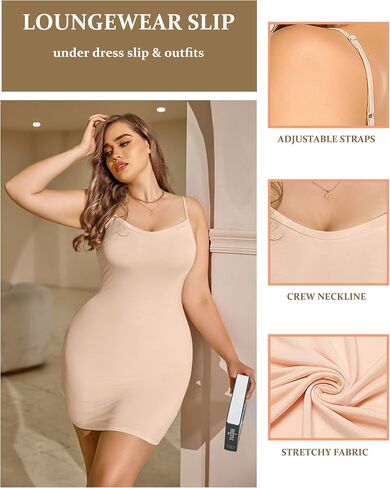 IN'VOLAND Women Full Slips Sexy Chemise Nightgown V Neck Straight Dress Nightwear (Light Khaki, 16 Plus) in Saudi Arabia