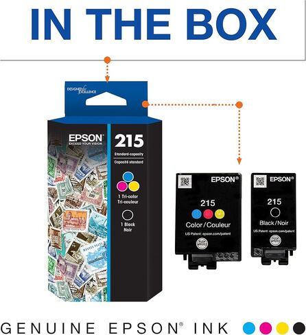 مجموعة خرطوشة حبر EPSON ذات سعة قياسية 215 حبرًا باللون الأسود والألوان (T215120-BCS) تعمل مع WorkForce WF-100، WF-110، EC-110 in Kuwait