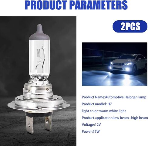 Pack-2 Car 9005 Halogen Bulbs, 55W 12V Quartz Lamp, Super Bright Beam Low/High Beam Fog Light Replacement, All-in-one Plug and Play Bulb, Universal Lighting Accessories for Cars (White Light) in Saudi Arabia