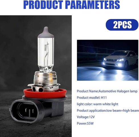 Pack-2 Car 9005 Halogen Bulbs, 55W 12V Quartz Lamp, Super Bright Beam Low/High Beam Fog Light Replacement, All-in-one Plug and Play Bulb, Universal Lighting Accessories for Cars (White Light) in Saudi Arabia