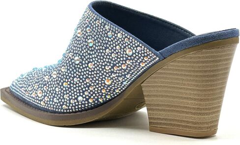 Forever Women Pointed Toe Rhinestone Slip on Mules Chunky Heel Sandals in Saudi Arabia