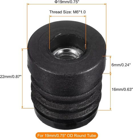 uxcell 4Pcs Plastic Threaded Tube Inserts with M8 Thread, for 19mm/0.75" OD Round Tube, Adjustable Round Black Plastic Plug Caster Insert Chair End Caps Furniture Leg Plug in Saudi Arabia