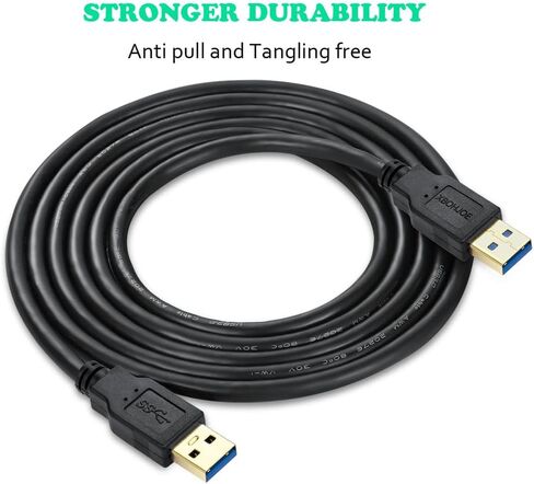 كابل USB 3.0 ذكر إلى ذكر بطول 10 أقدام USB إلى كابل USB من النوع A ذكر إلى سلك ذكر 5 جيجابت في الثانية مزدوج USB إلى USB كابل متوافق مع مروحة تبريد القرص الصلب/مشغل أقراص DVD والمزيد (أسود، 10 أقدام) in Kuwait