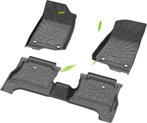 سجادات أرضية مناسبة لسيارة Jeep Gladiator 2020 2021 2022 2023 2024، بطانات أرضية TPE مناسبة لجميع الأحوال الجوية، سجادات سيارة للصف الأمامي والثاني (أسود، مجموعة من 3) in Kuwait