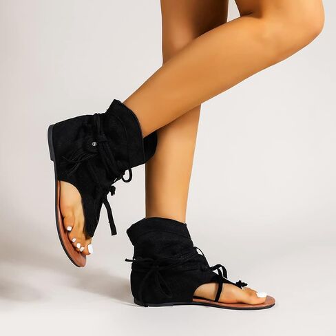 Flat Tassel Gladiator Sandals for Women Casual Summer Bohemian Back Strappy Fringe Sandals Dressy Flip Flops Thong Sandals in Saudi Arabia
