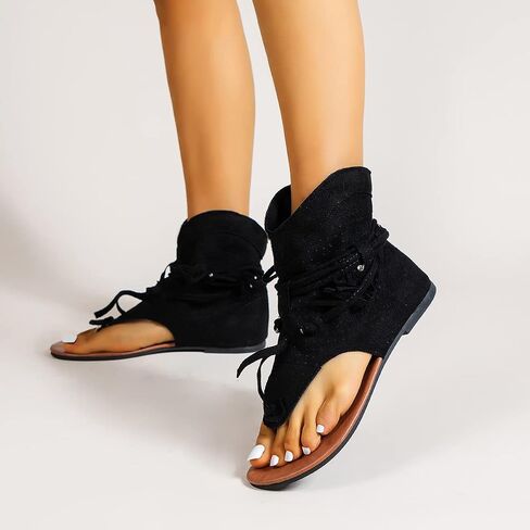Flat Tassel Gladiator Sandals for Women Casual Summer Bohemian Back Strappy Fringe Sandals Dressy Flip Flops Thong Sandals in Saudi Arabia