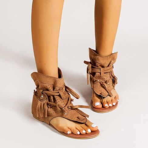 Flat Tassel Gladiator Sandals for Women Casual Summer Bohemian Back Strappy Fringe Sandals Dressy Flip Flops Thong Sandals in Saudi Arabia