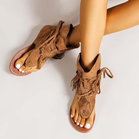Flat Tassel Gladiator Sandals for Women Casual Summer Bohemian Back Strappy Fringe Sandals Dressy Flip Flops Thong Sandals in Saudi Arabia