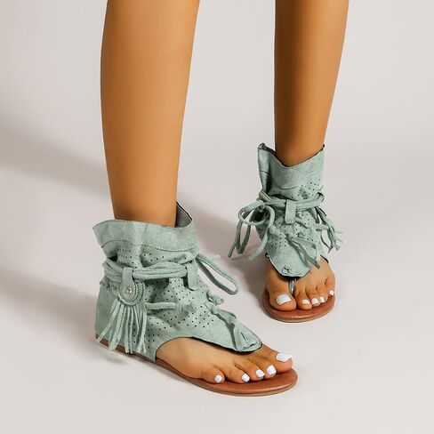 Flat Tassel Gladiator Sandals for Women Casual Summer Bohemian Back Strappy Fringe Sandals Dressy Flip Flops Thong Sandals in Saudi Arabia