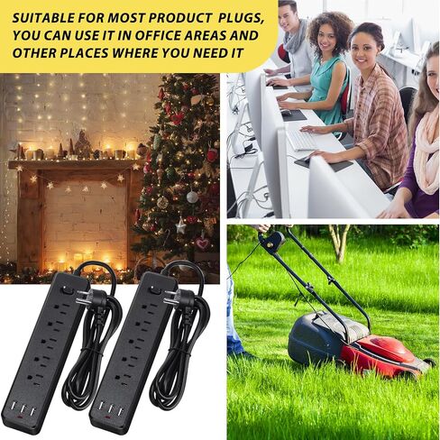 6 Pcs Power Strip 5 Widely Spaced Outlet and 3 USB Ports Surge Protector with 5 ft Extension Cord and Flat Plug Wall Mount Multiple Protections for Office Home Dorm Essentials, Black in Saudi Arabia