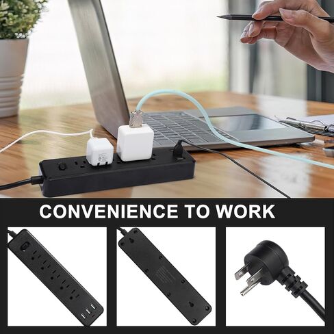 6 Pcs Power Strip 5 Widely Spaced Outlet and 3 USB Ports Surge Protector with 5 ft Extension Cord and Flat Plug Wall Mount Multiple Protections for Office Home Dorm Essentials, Black in Saudi Arabia