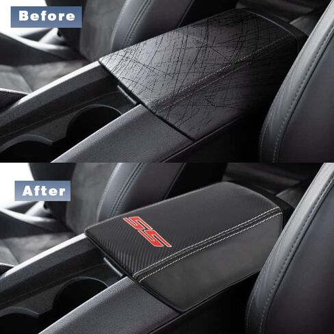 BOYOUS Armrest Cover Center Console Pad Full Protection Console Leather Arm Rest Interior Accessories Fit for Chevrolet Camaro 2010-2015-Black Stitches in Saudi Arabia