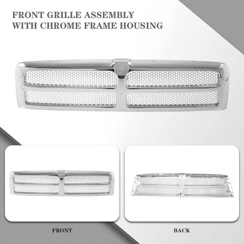 CarPartsDepot Black Frame Honeycomb Mesh Style Front Upper Grille Grill Fit For 1994-2002 Dodge Ram 1500 2500 3500 Pickup Truck, CH1200188 5EZ51RX8 in Saudi Arabia