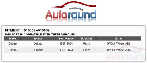Autoround 515008+515009 Front Left/Right Wheel Hub and Bearing Assembly Replacement for 1997-2004 Dodge Dakota/ 1998-2003 Durango 4WD 6 Lugs w/ABS in Saudi Arabia